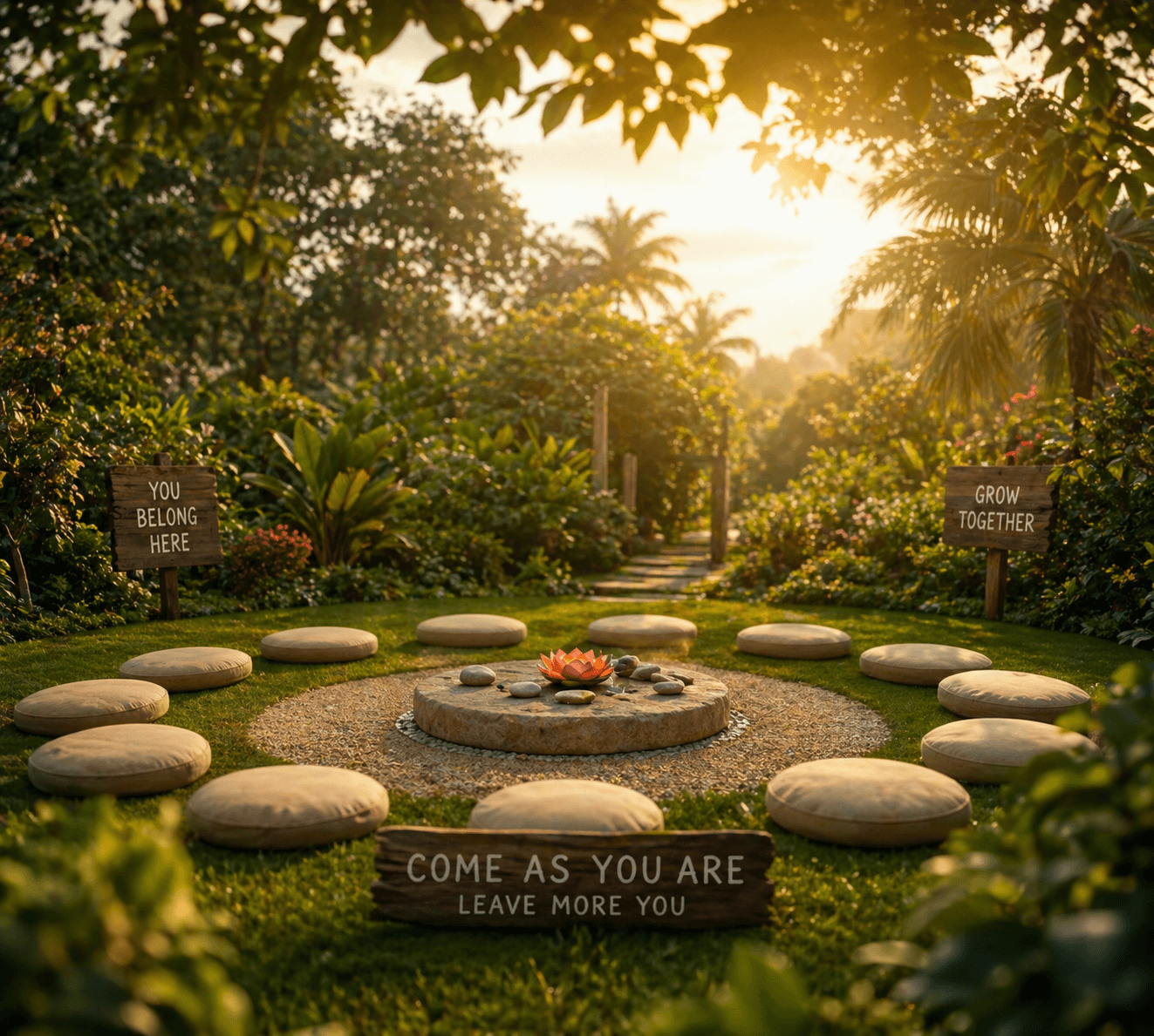 Warm garden circle prepared for Sthirta Inner Circle practice